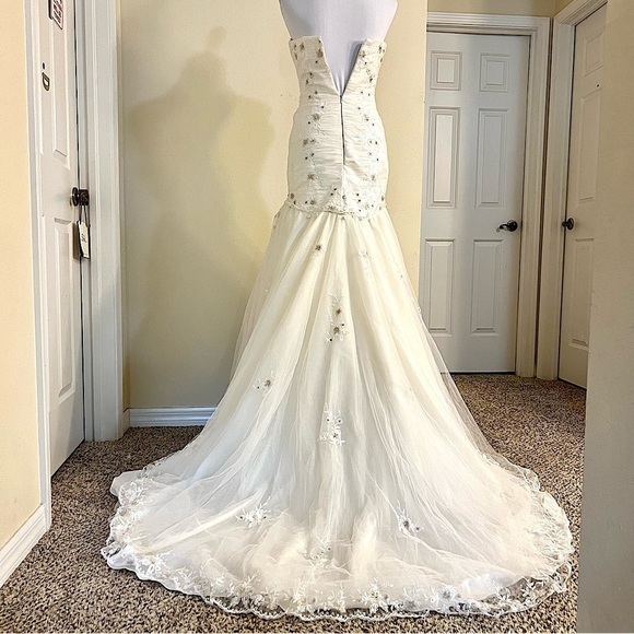 Light Champagne Mermaid Wedding Dress Lace sequin embroidered Fishtail size XS - Picture 1 of 12